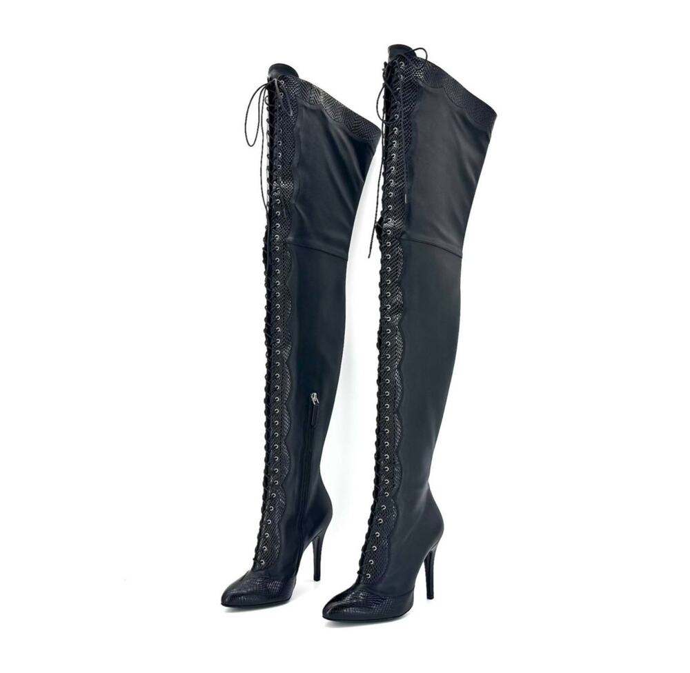 NEW Gucci Harriet Cruise 2023 Snake Emboss Over The Knee High Heel Boots 40